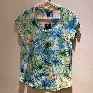 Chaps Palm-Print V-Neck Tee in Blue & Green